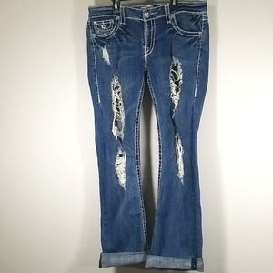 LA Idol USA Women's Jeans Size 11 Embellished Boot Cut Distressed